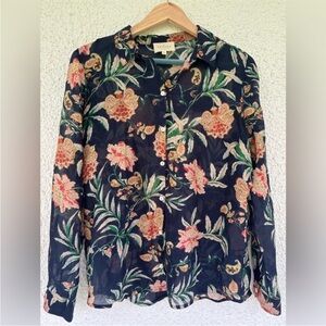 Sezane Pierro Floral Sheer Blouse - Black and Pink